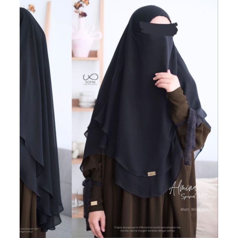 PL Preloved French Khimar FK Semi Instant Almina Sofni Size Standart Chiffon Arab Jetblack