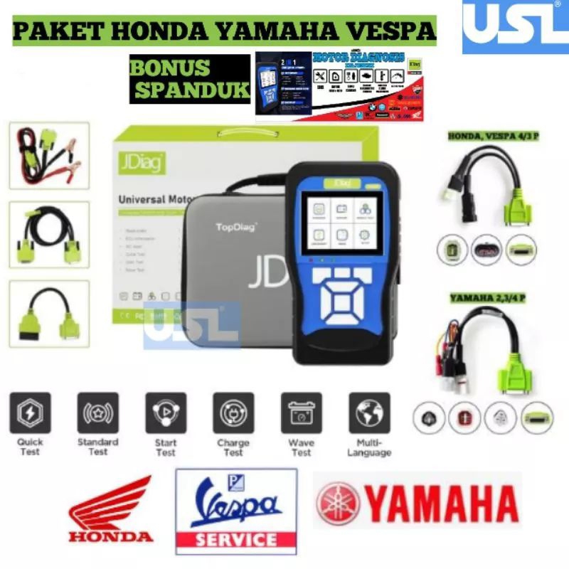 Jdiag m100 scanner injeksi motor Honda Yamaha & OBD2 diagnosis tool jdiag.