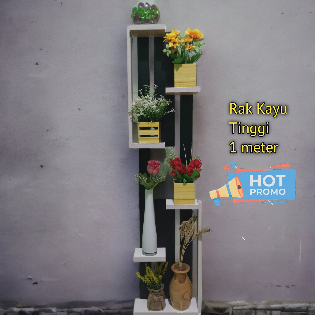 Rak Kayu Dekorasi Sudut Rumah Minimalis Rak Bunga Tinggi 1 Meter - NVT10PP