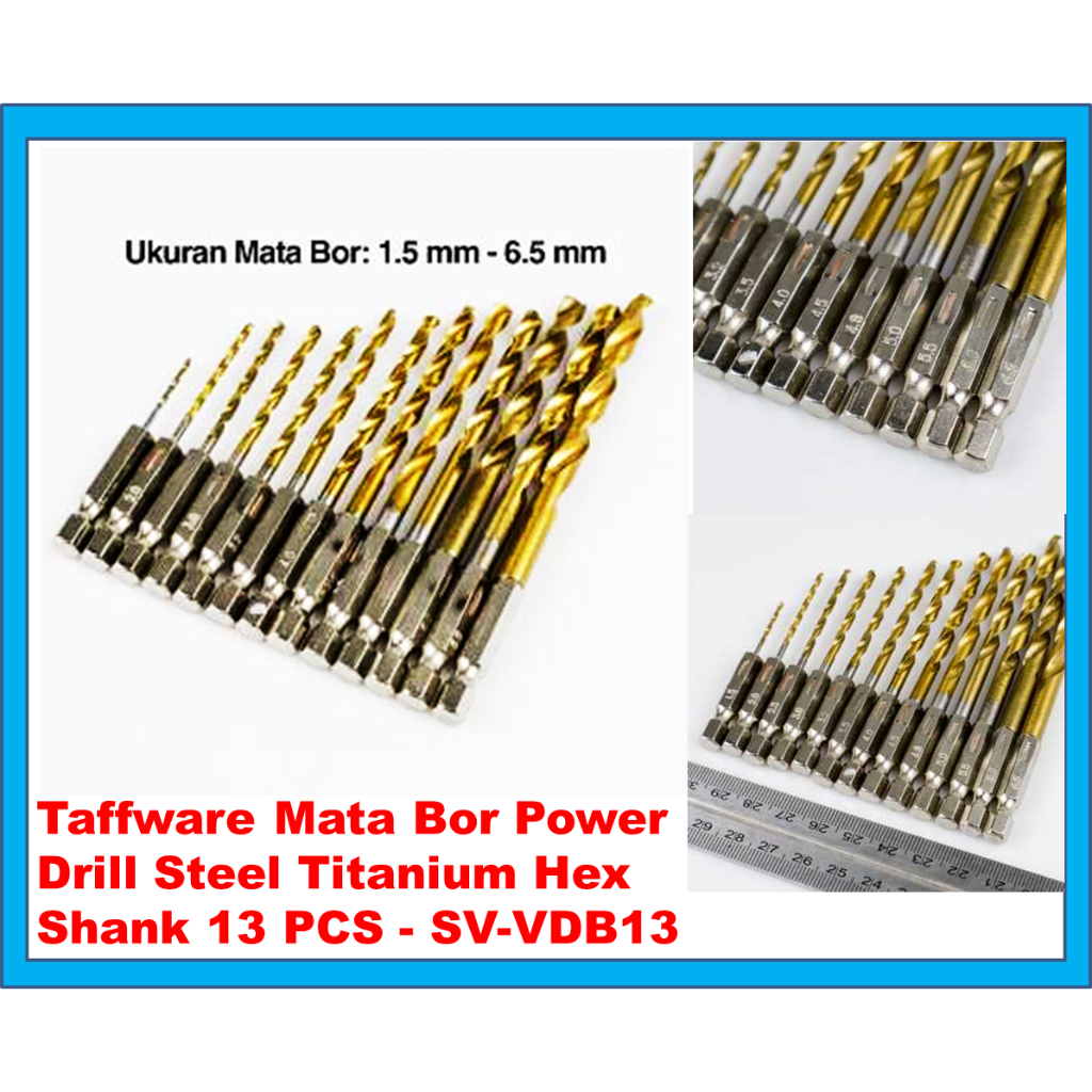 Taffware Mata Bor Power Drill Steel Titanium Hex Shank 13 PCS Drill Mata Bor Power Steel Titanium He