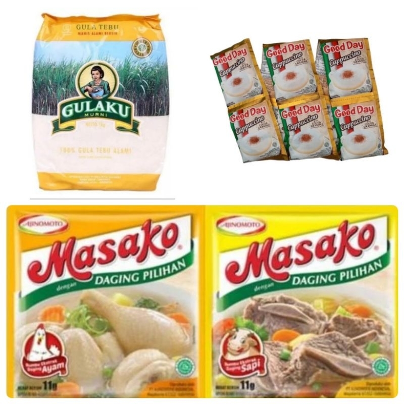 

PAKET HEMAT 3 IN 1 GULA 1KG + GOOD DAY 1rtg + MASAKO 1rtg