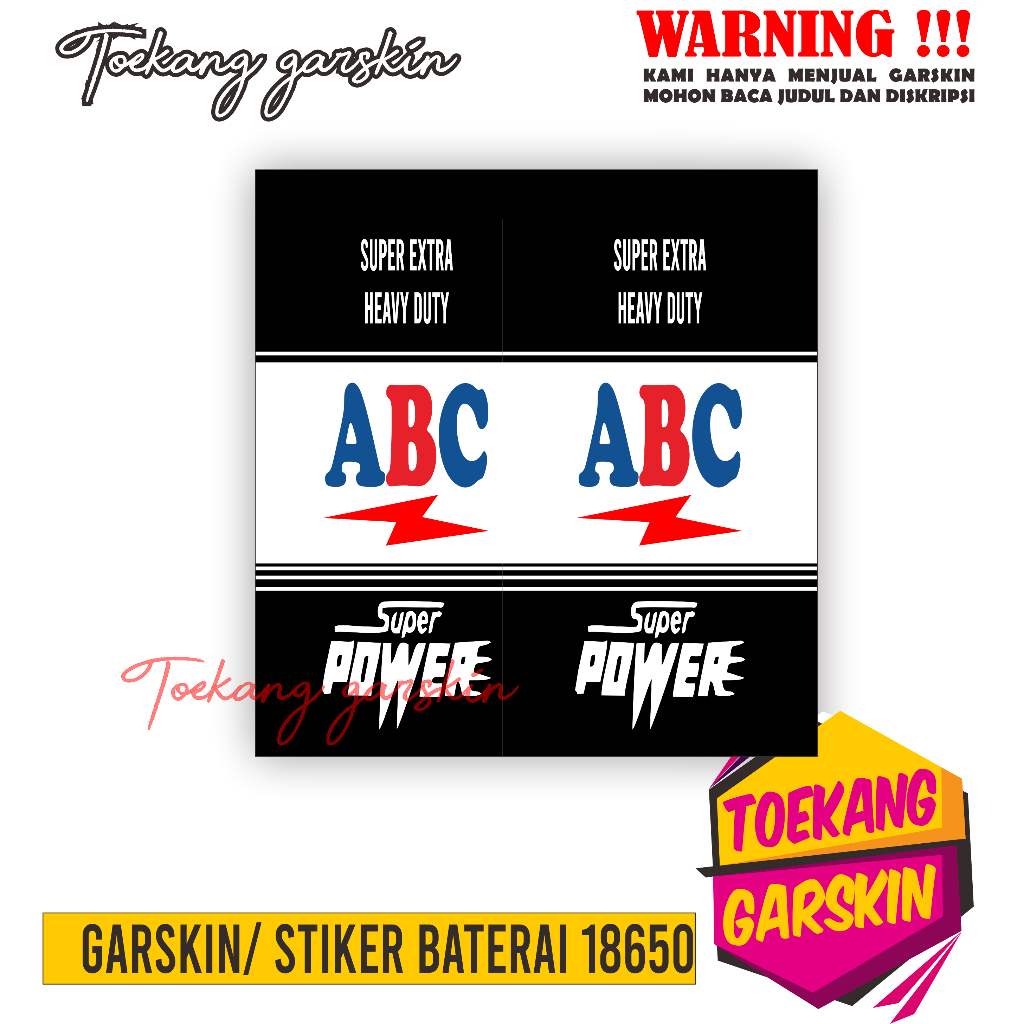 

Stiker Garskin Wrap Baterai 18650 ABC BLACK