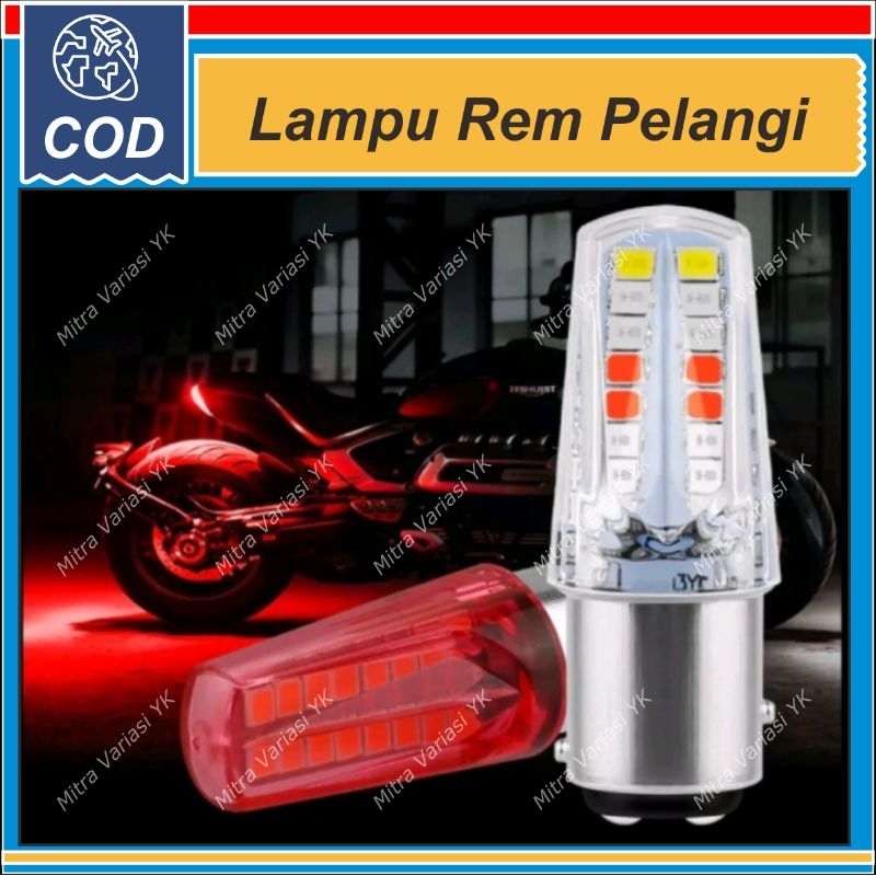 LAMPU REM MOBIL MOTOR LED KEDIP STOBO RUNNING RGB PELANGI BAYONET KAKI 2 BAY15D SUPRA JUPITER KHARIS