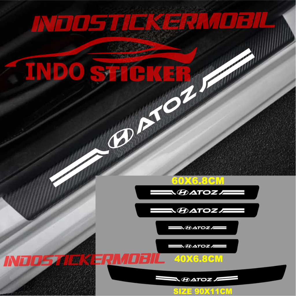 (COD) CARBON 3D MOBIL ATOZ STICKER SILL PLATE CARBON 3D PIJAKAN BUMPER BAGASI MOBIL HYUNDAI ATOZ 5PC