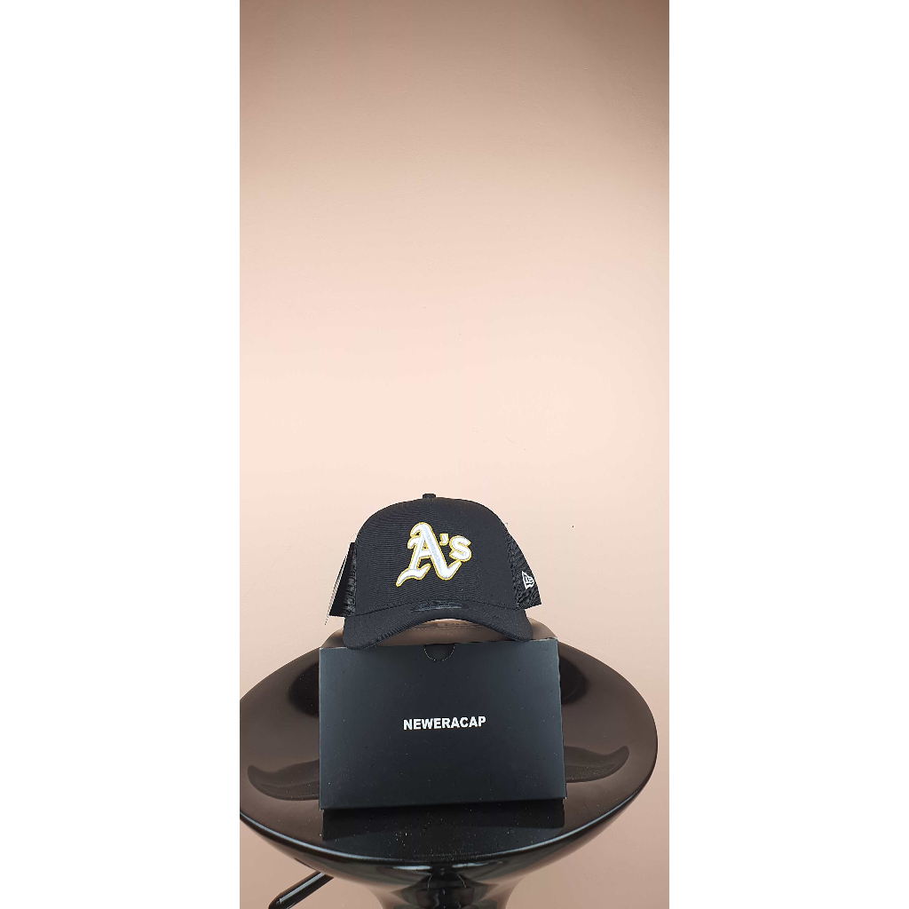 Oakland Athletics hitam jaring nilon list putih garis kuning Topi Pria Baseball Snapback Polos Wanit