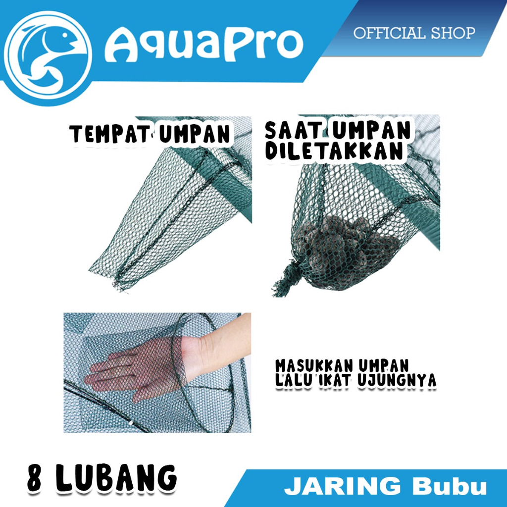 Aquapro Payung Bubu 8 Lubang Jaring Jebakan Perangkap Udang ikan Kepiting / Jaring Bubu Perangkap Ikan Image 3