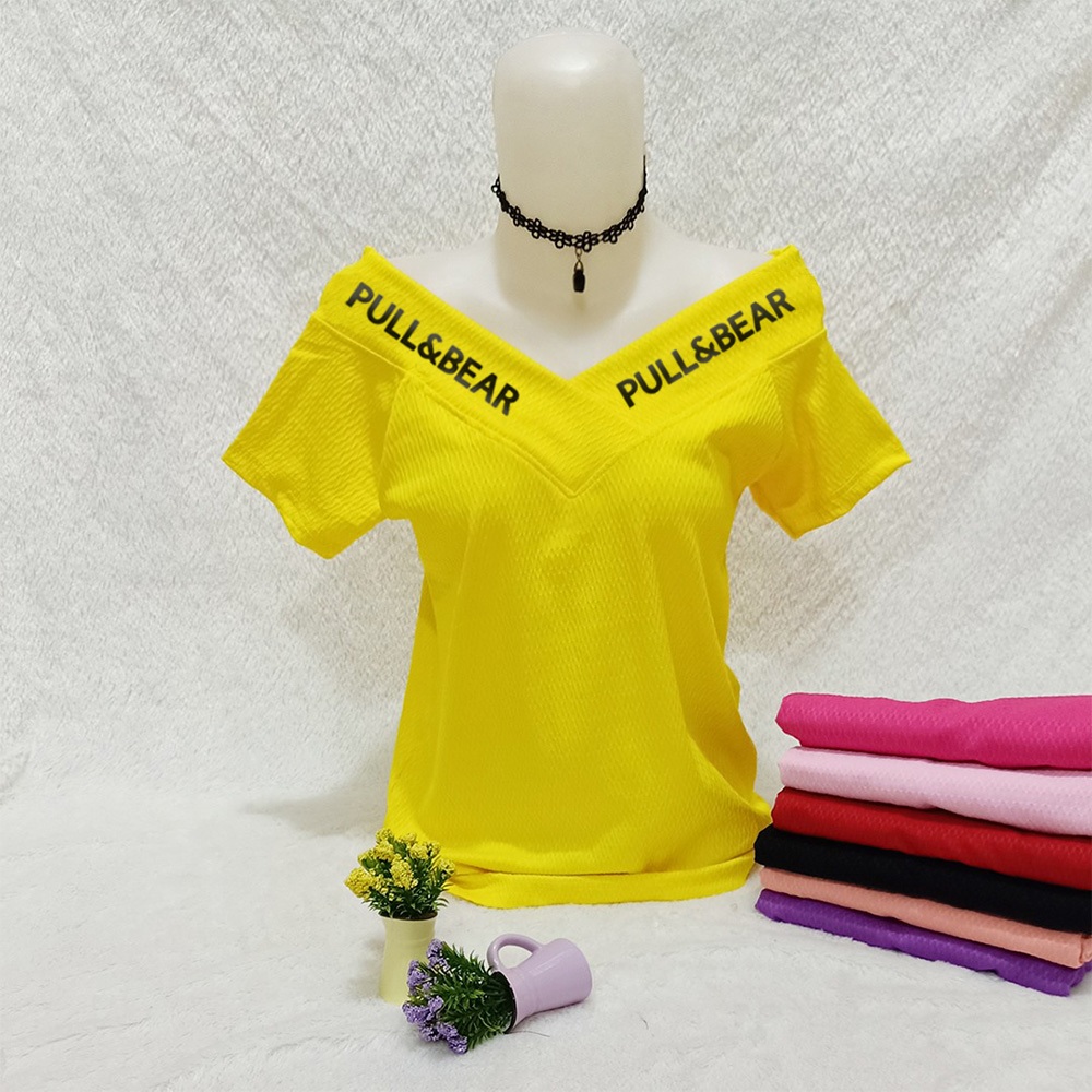 Kaos atasan wanita sabrina Vneck pakaian wanita baju atasan wanita sexy baju cewek bahan spandek dia