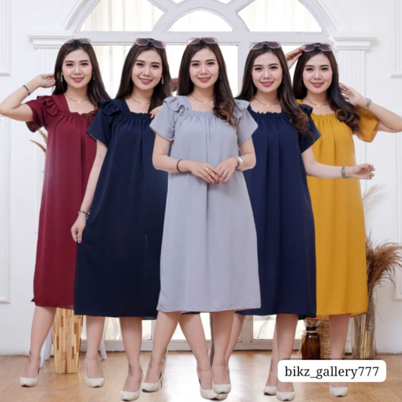 Homedrees Daster Fuji Kringkel Polos Lengan Pendek Terbaru Rempel Panjang Selutut