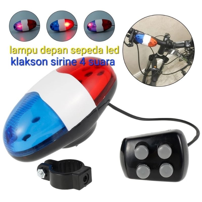 lampu led depan sepeda dan klakson bel sirine nyaring 4 nada tones bel klakson sepeda elektrik suara