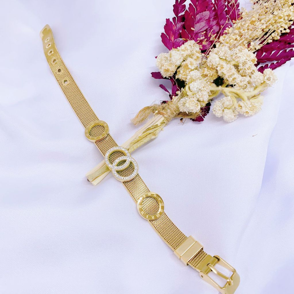 Gelang  Wanita Titanium Fashion Korean Rantai Jam Permata Bulat