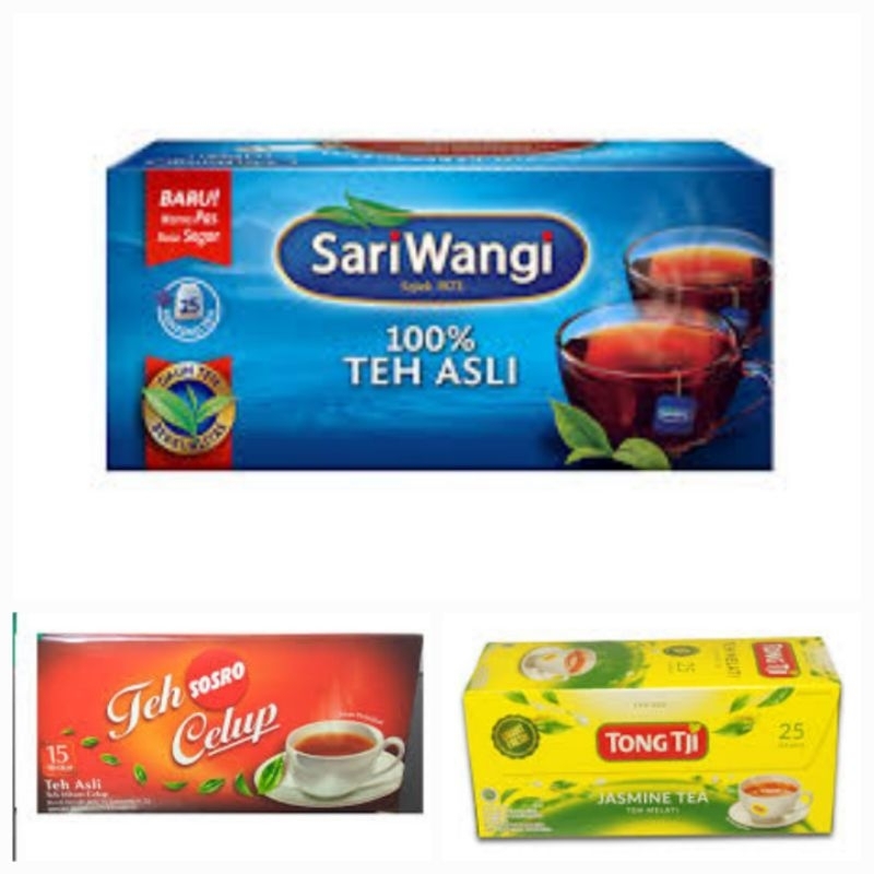 

Teh Celup Sariwangi 25 pcs / Teh Celup Sosro 25 pcs / Teh Celup Tong Tji 25 pcs / Mamamimi Mart