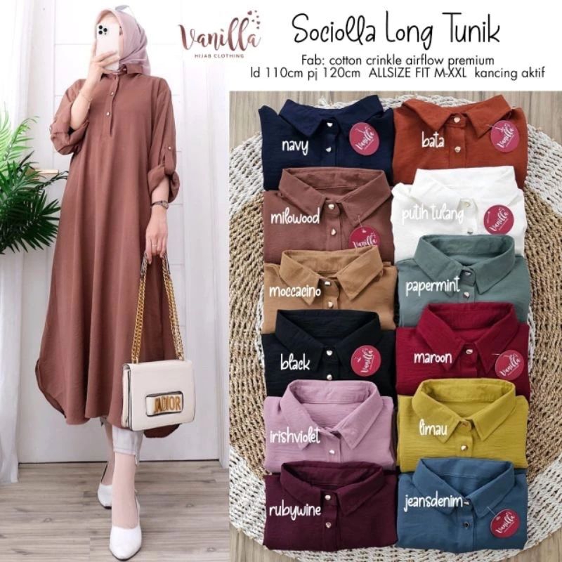 SOCIOLLA LONG TUNIK//TUNIK CRINKLE AIRFLOW//TUNIK CRINKLE TERBARU