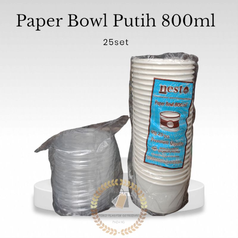 Paper Bowl Cup Makanan Ricebowl Putih 800ml