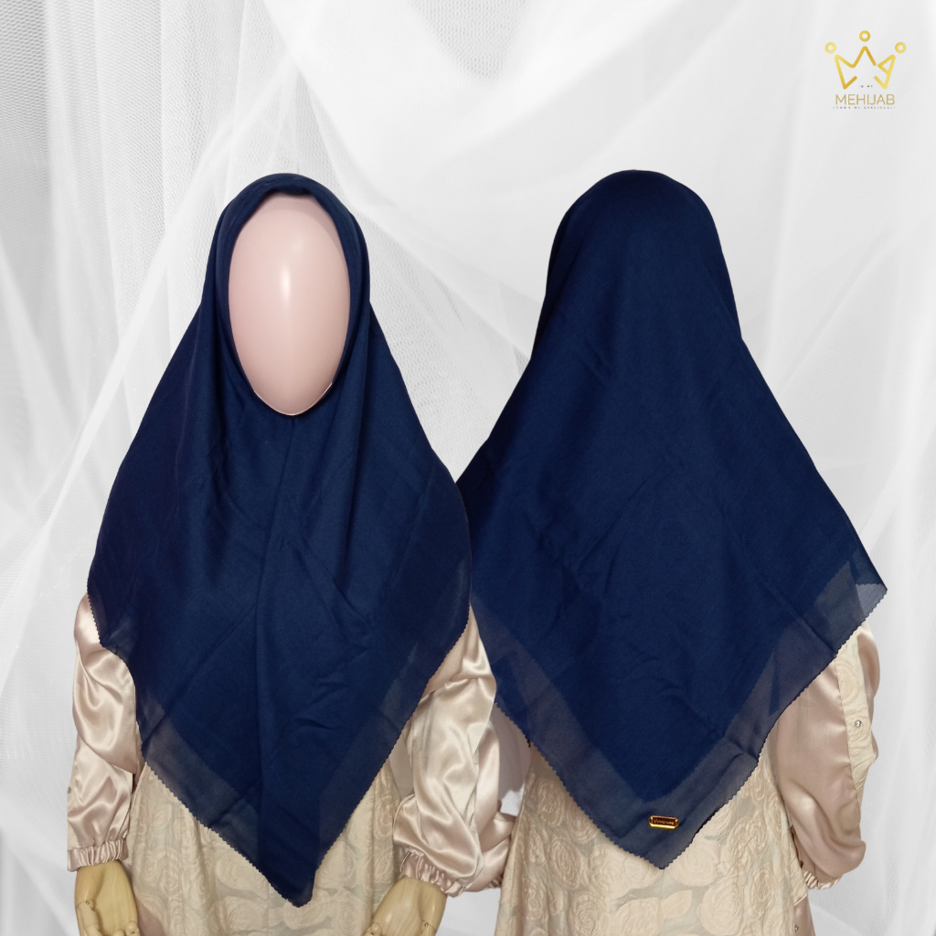 Hijab Segi Empat Kerudung Jilbab Polos Biru Navy Double Hycon