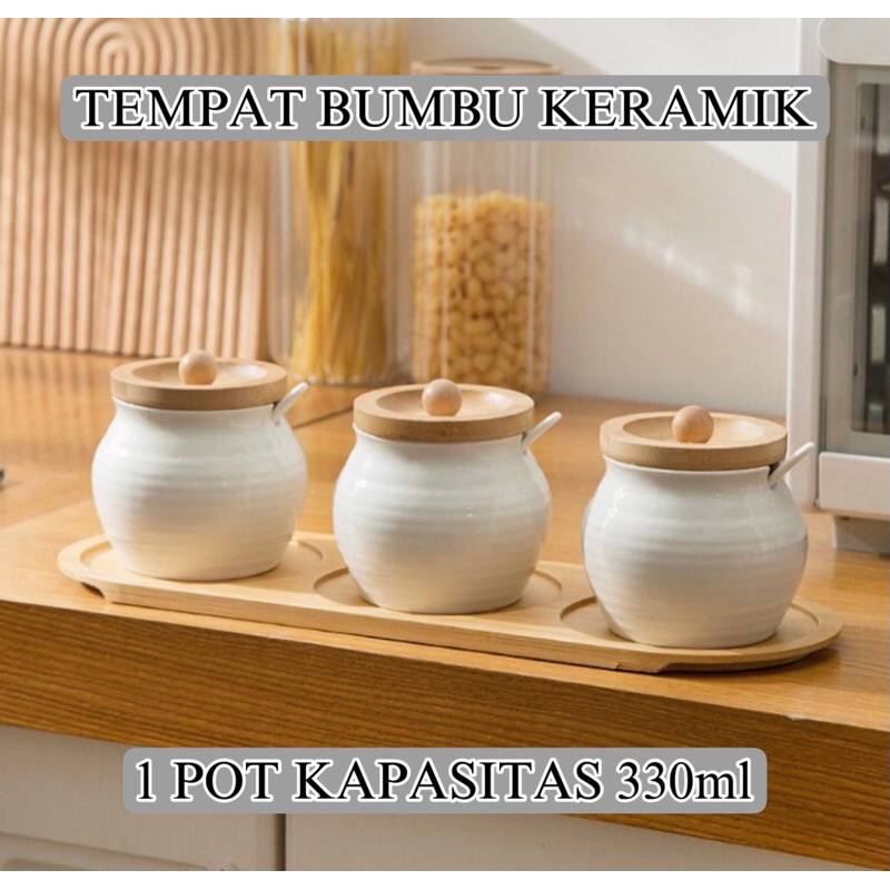 1 SET TEMPAT BUMBU KERAMIK TUTUP KAYU | TEMPAT BUMBU | TEMPAT MINYAK
