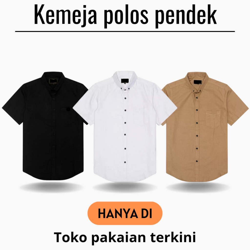 Kemeja pria polos lengan pendek jumbo slimfit casual Hem pria warna hitam putih coklat susu coksu ba