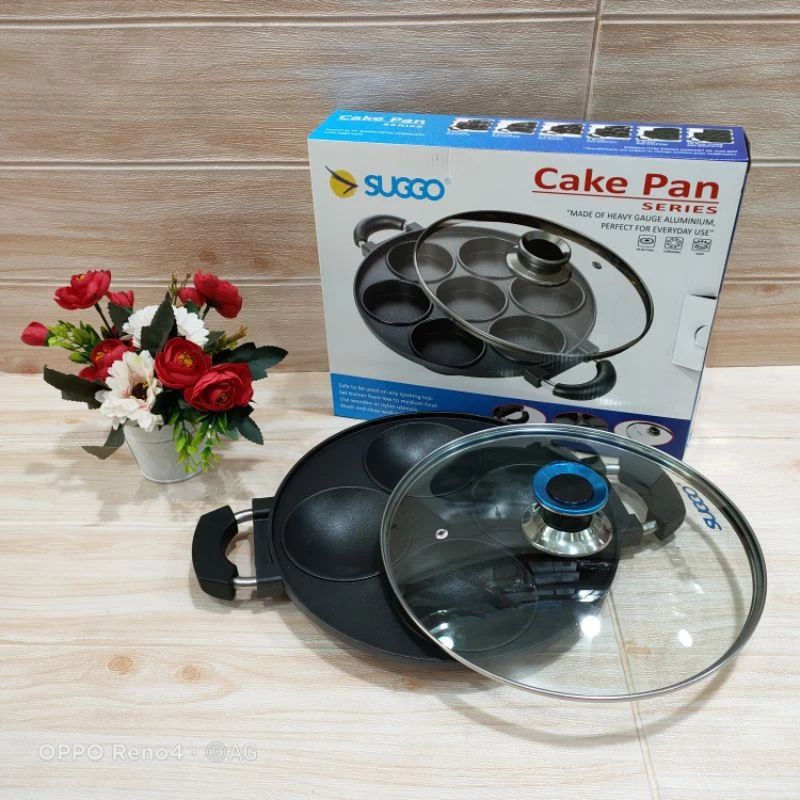 CAKE PAN SUGGO CETAKAN KUE SERABI SUGGO 4 LUBANG + TUTUP KACA ANTI LENGKET