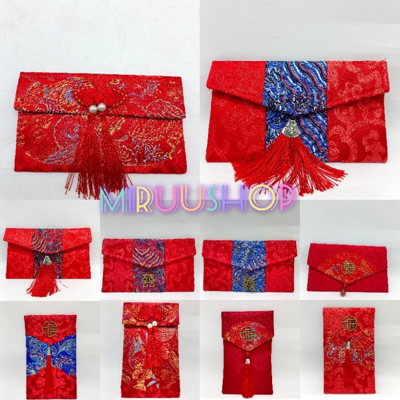 

Angpau angpao kain shuangxi sangjit imlek fu hoki premium high quality warna merah