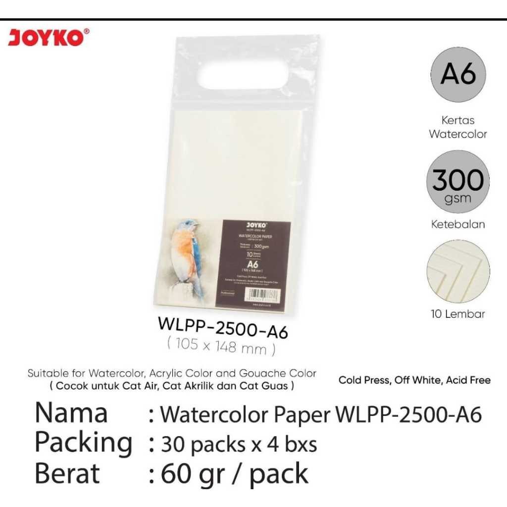 

water color paper wlpp 2500 A6 isi 10 lembar cold press 300 gsm kertas cat air joyko