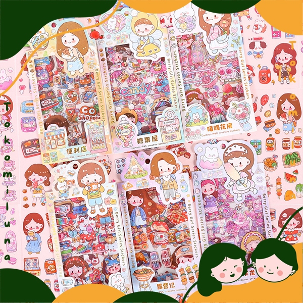 

1 set isi 4 lembar sticker berry girl cute character deco stiker lucu kawai HB1452
