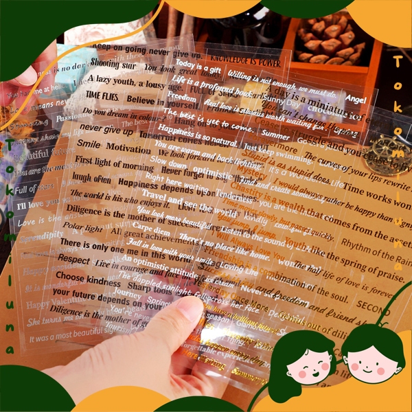 

1 set isi 2 lembar transparent english word sticker deco stiker transparan quotes kata indah kawai aesthetic HB1442