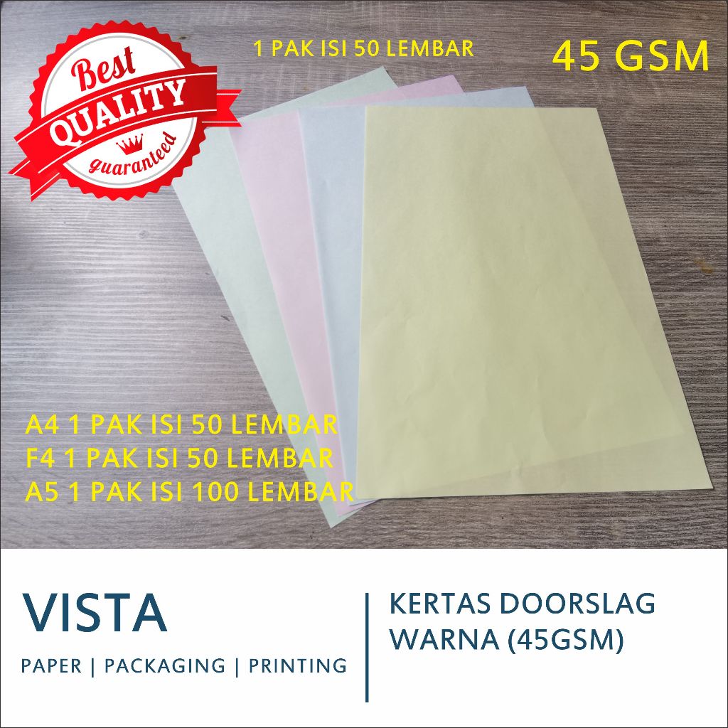 Kertas Doorslag / Duslah Warna F4/A4/A5, 45 Gsm, 45 gram