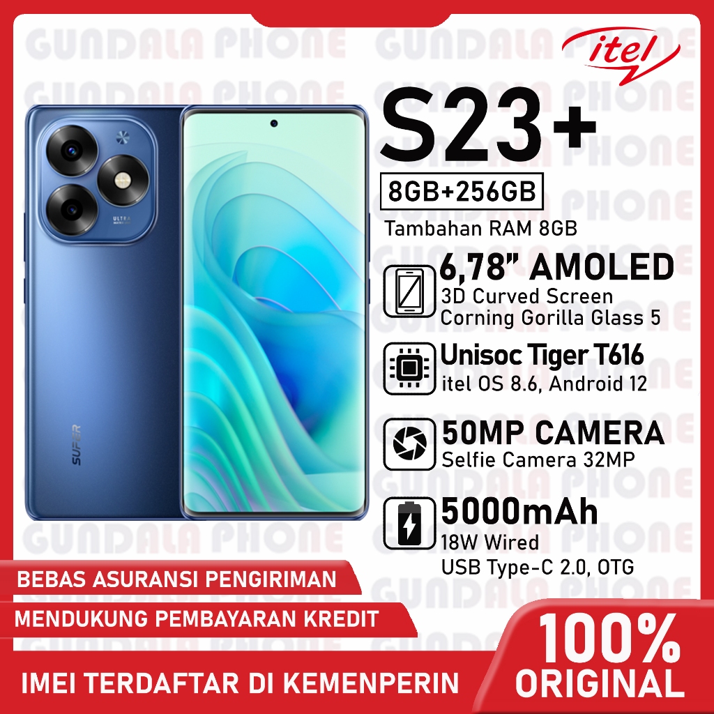 itel S23+ Plus (8+8GB)16GB + 256GB - AMOLED, NFC - Garansi resmi