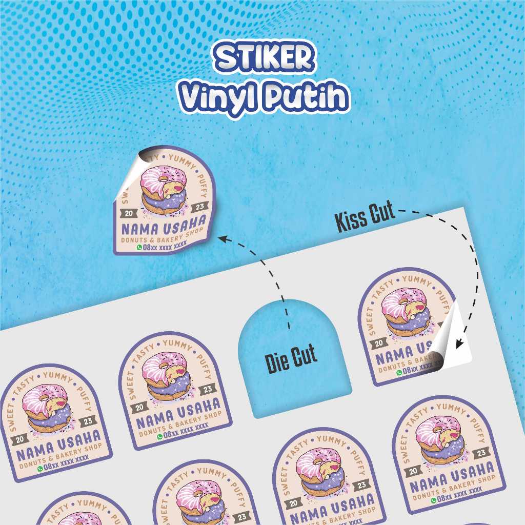 

CETAK - PRINT STIKER VINYL PUTIH GLOSSY BUKAN TRANSPARAN CUT A3+ MURAH & INSTAN | STIKER LABEL KEMASAN MAKANAN anti air