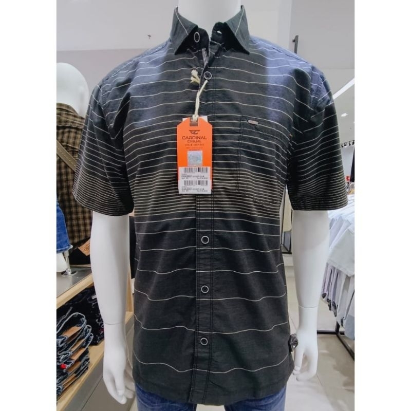 Kemeja pendek pria Cardinal casual original mens EAKAR01509P 01A kemeja katun hitam