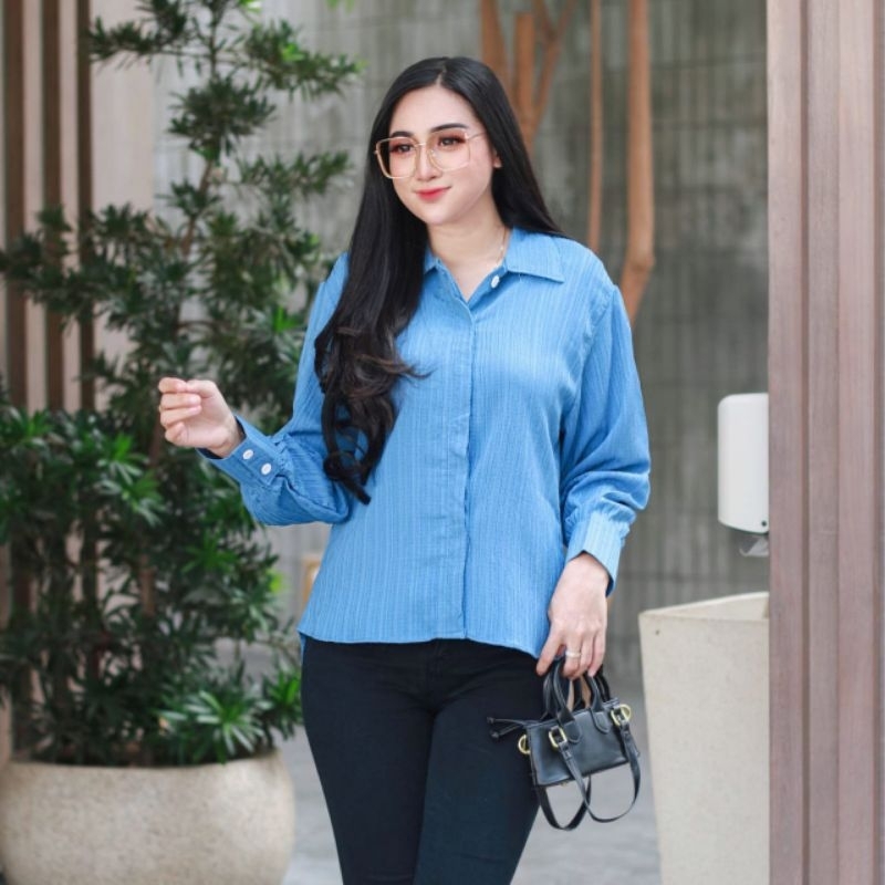 Kemeja Balon Atasan Lady Crush Atasan Kemeja Wanita Balon Baby Crus Hitam Polos Santai