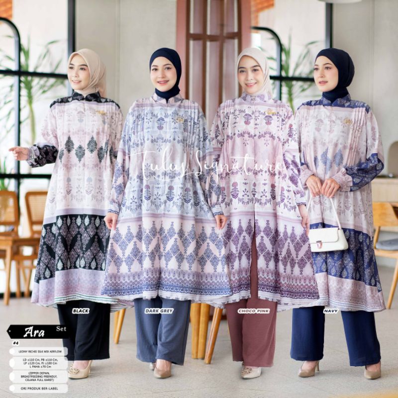 One Set Original Tulus Signature Setelan Busui Silk Crinkle Kombi Premium / Ara Dema Silka Kilau Sal