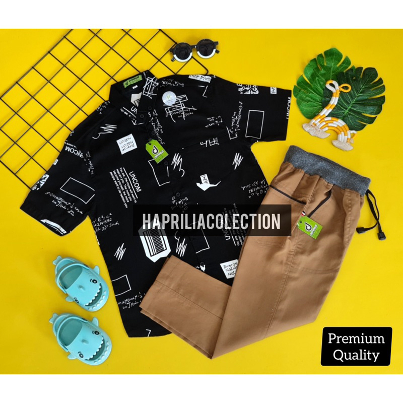TERBARU Setelan kemeja anak rayon motif abstrak celana panjang chinos anak laki laki keren usia 2-11