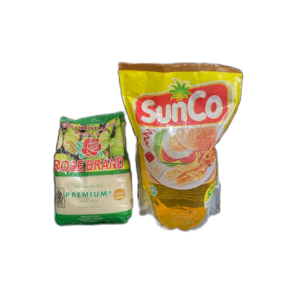 

paket sembako (Minyak Goreng Sunco 2L & gula rose brand 1 Kg )