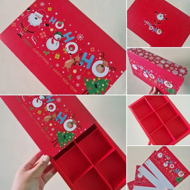 

Dus Natal Fruitpie Sekat 6 uk. 7.5x7.5x4.5 cm " Ho Ho Ho " ( 1 pack.isi 5 pcs dus & kartu ucapan )