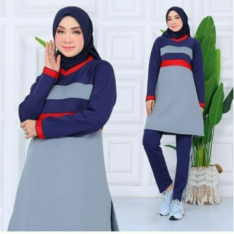 setelan Seragam senam wanita muslimah/setelan kaos olahraga muslim Terlaris