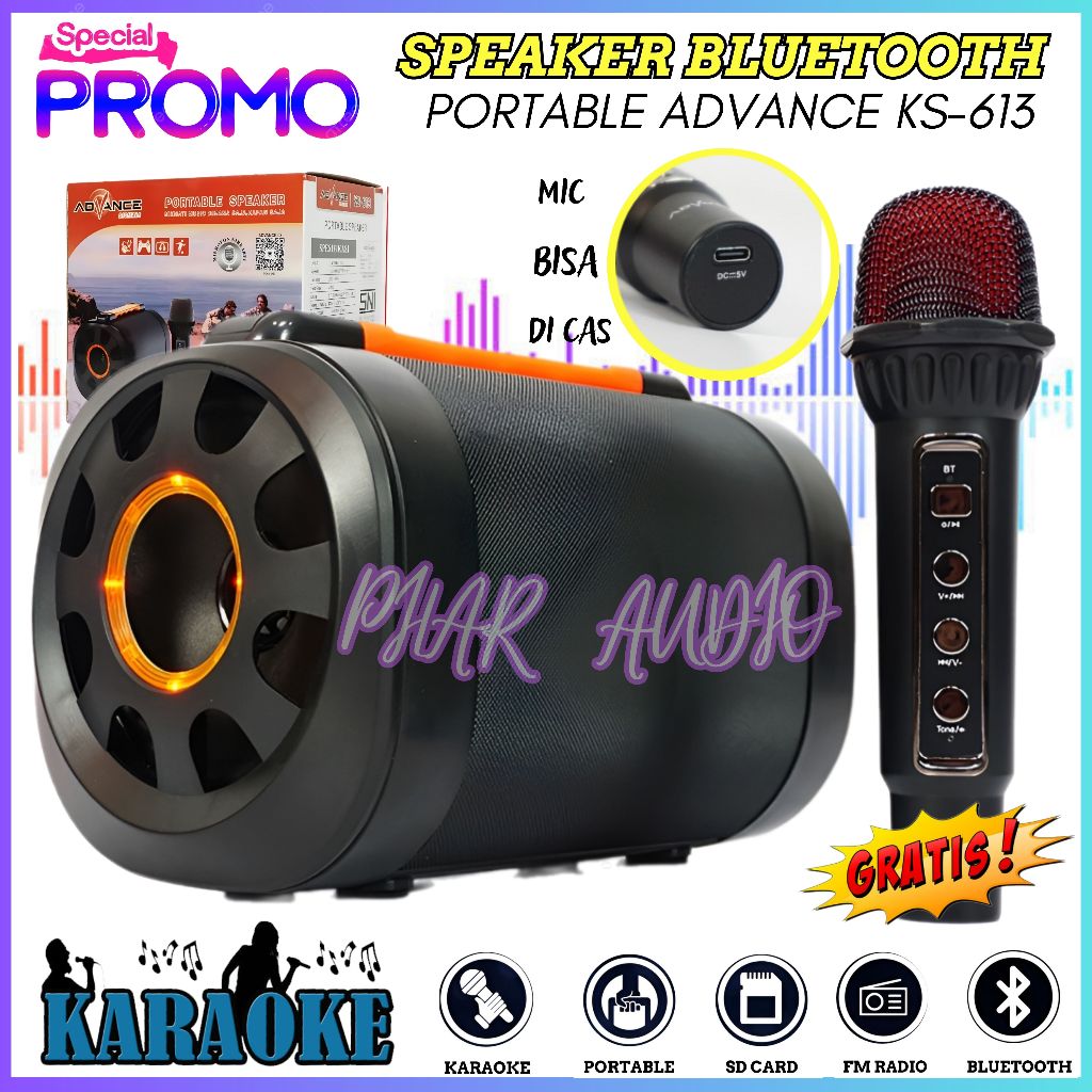 Speaker Bluetooth Portable Advance KS-613 5" With Mic Wireless Karaoke Recharger USB | Advance KS-61