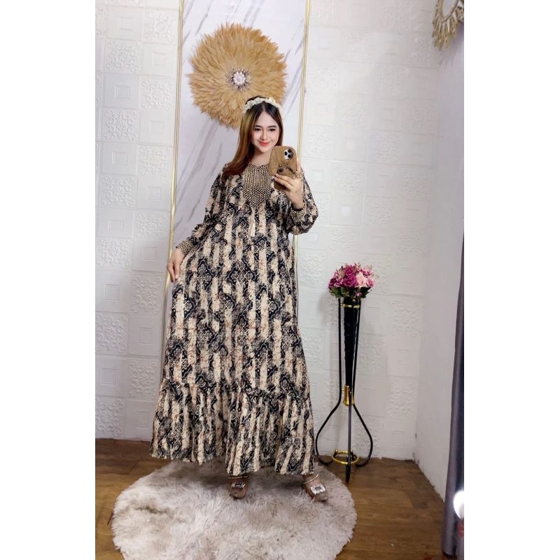 GAMIS RAYON MOTIF HIKMAH RENDA SULTAN ORI // DRESS SUSUN MOTIF BUNGA RENDA ORI PAYET