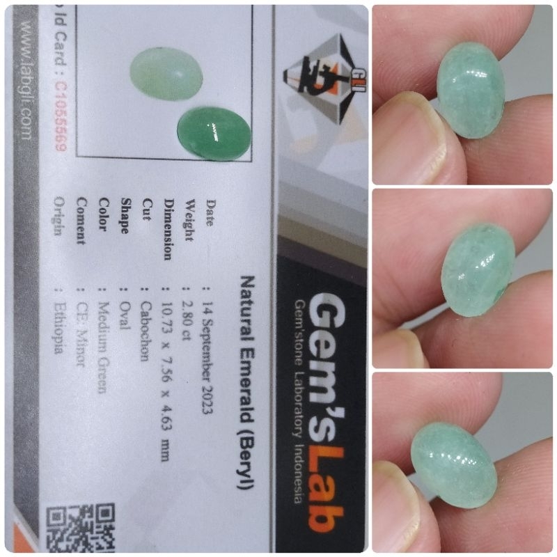 Natural Emerald Beryl Ethiopia 2,8ct memo GLI mirip Zamrud Columbia