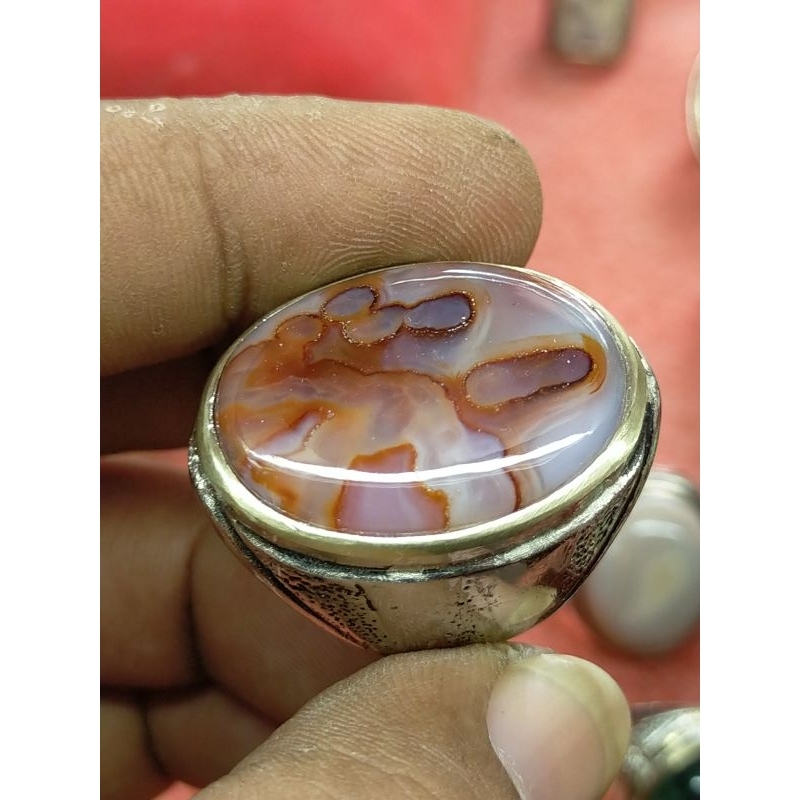 cincin batu akik natural Sulaiman merah motif