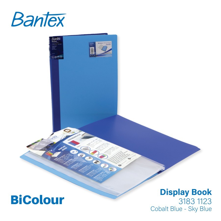 

Bantex Clear Holder Folio F4 20 Pocket Display Book Cobalt-Sky Blue