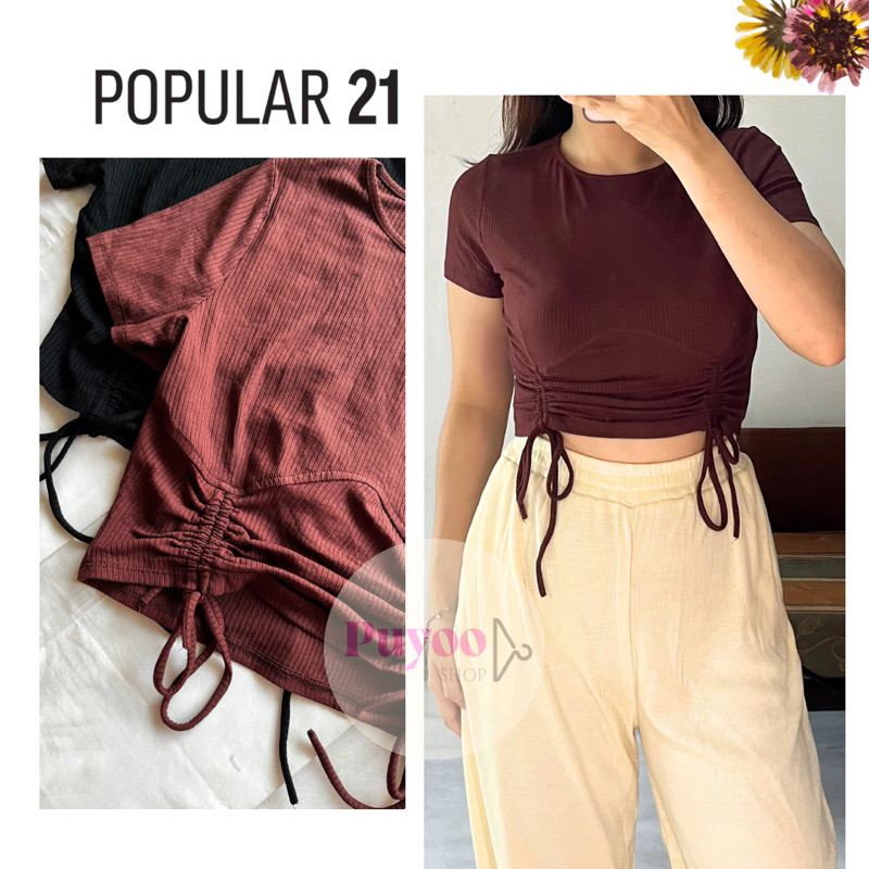 POPULAR 21 Kaos Serut Tali Depan | CROP TOP -YU02
