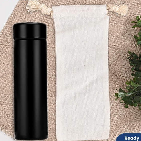 Tas Kantong Botol Minum Cover Pouch Serut Blacu Tumbler Polos - Pouch Serut Botol Minum Pouch Blacu 