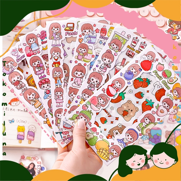 

1 set isi 6 lembar sticker happy girl lucu diy journal scrapbook deco stiker cute kawai estetik HB1397