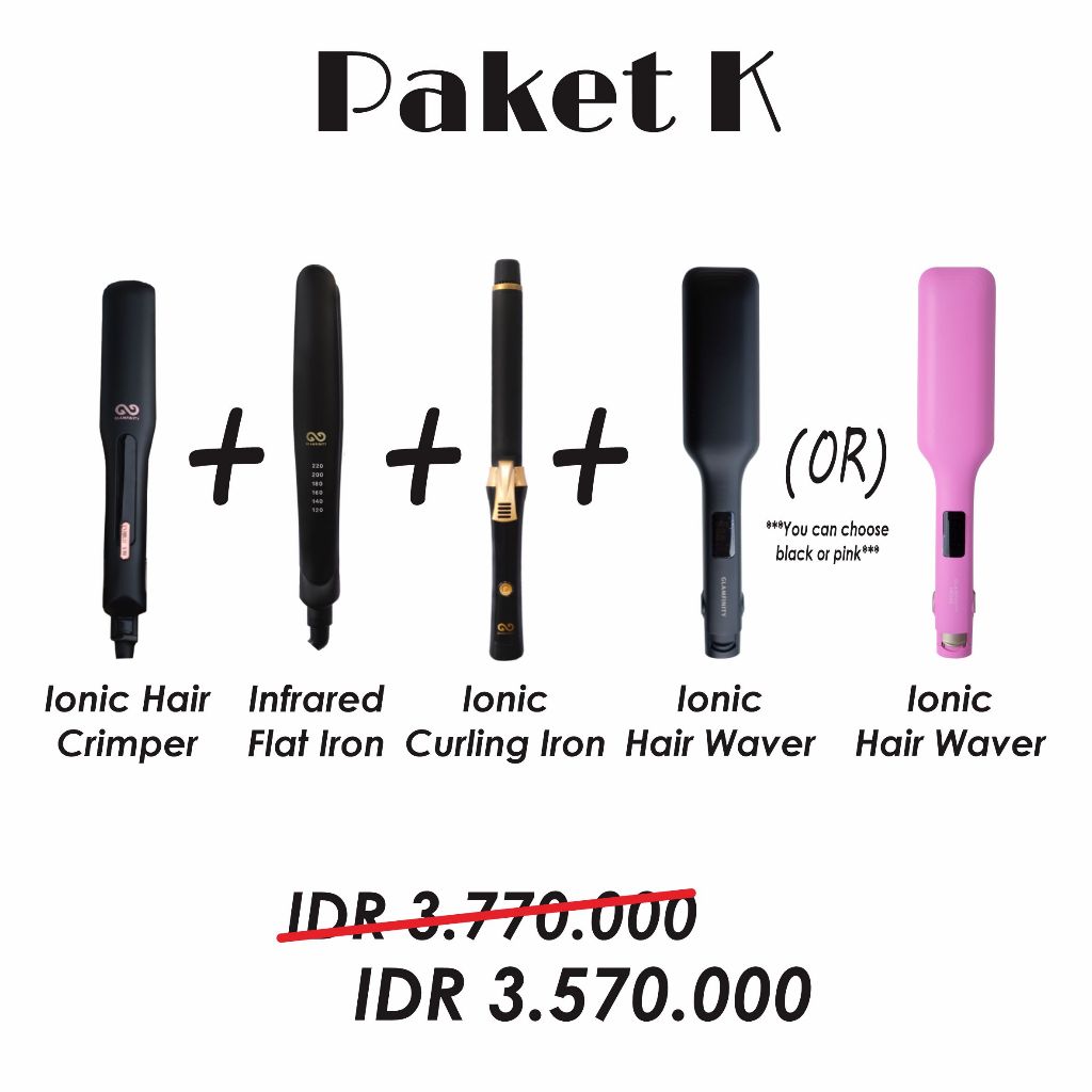 PROMO BUNDLE GLAMFINITY IONIC HAIR CRIMPER + INFRARED FLAT IRON + IONIC CURLING IRON + IONIC WAVER B