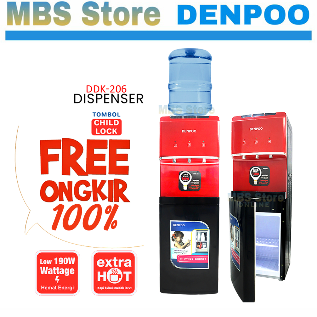 DISPENSER GALON ATAS DENPOO KOMPRESOR DDK 206 - LOW WATT 190W - 3 KRAN