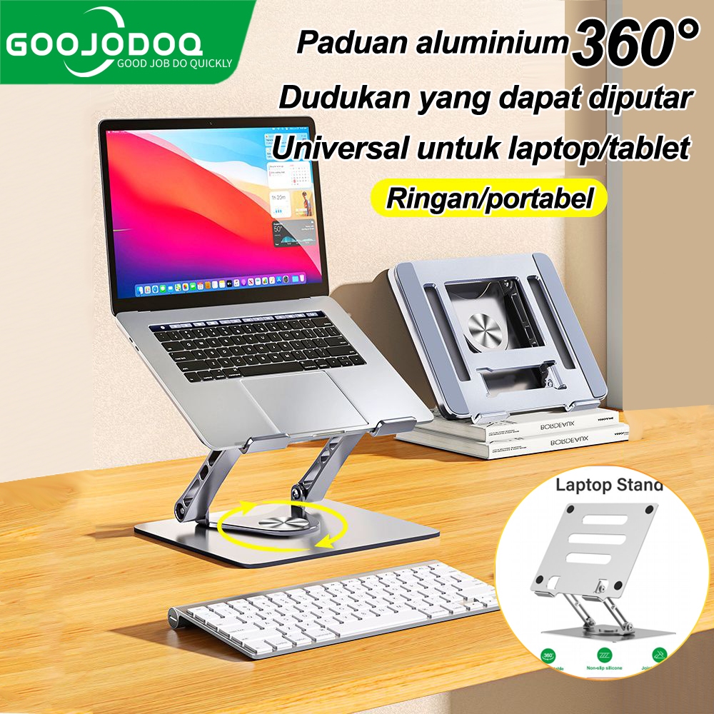 Goojodoq Paduan aluminium Laptop Stand 360° Rotatable Bisa Dilipat Notebook Tablet Holder Liftable P