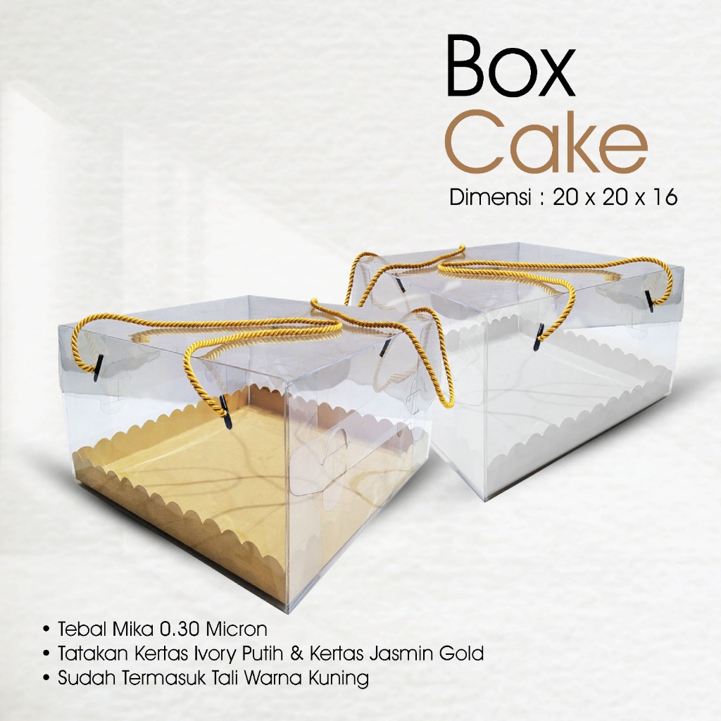 

kotak Mika kemasan Cake Uk. 20 x 20 x 16 Sudah Termasuk Tali