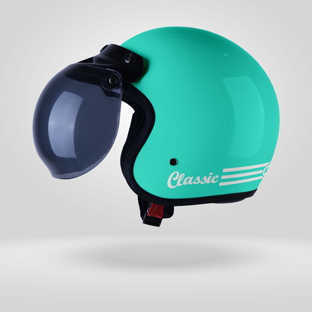 HELM BOGO DEWASA PRIA WANITA HIJAB RETRO CLASSIC HALF FACE KACA CEMBUNG SNI TOSCA GLOSS