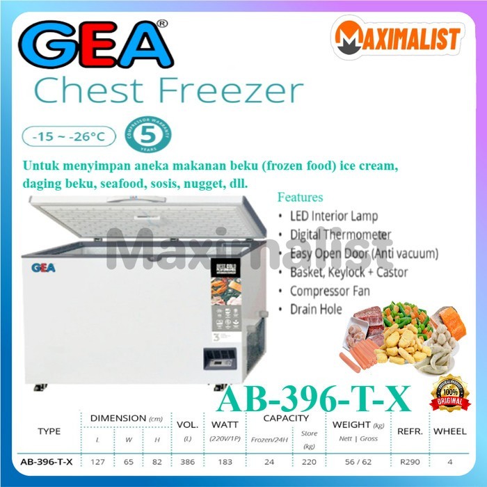 PROMO CUCI GUDANG GEA AB-396TX  AB-620ITR Chest Freezer / Freezer Box - Putih / GEA Chest Freezer AB