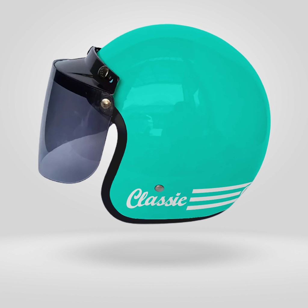 HELM BOGO DEWASA PRIA WANITA HIJAB RETRO CLASSIC HALF FACE KACA DATAR SNI TOSCA GLOSS